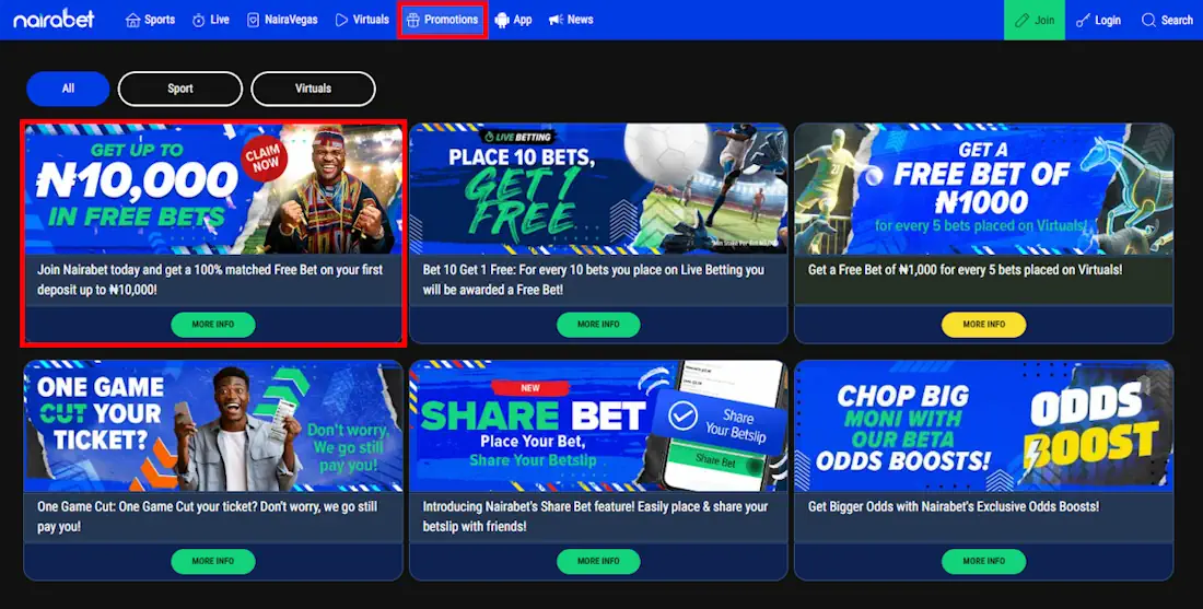NairaBet Promotions and Welcome Bonus Screenshot